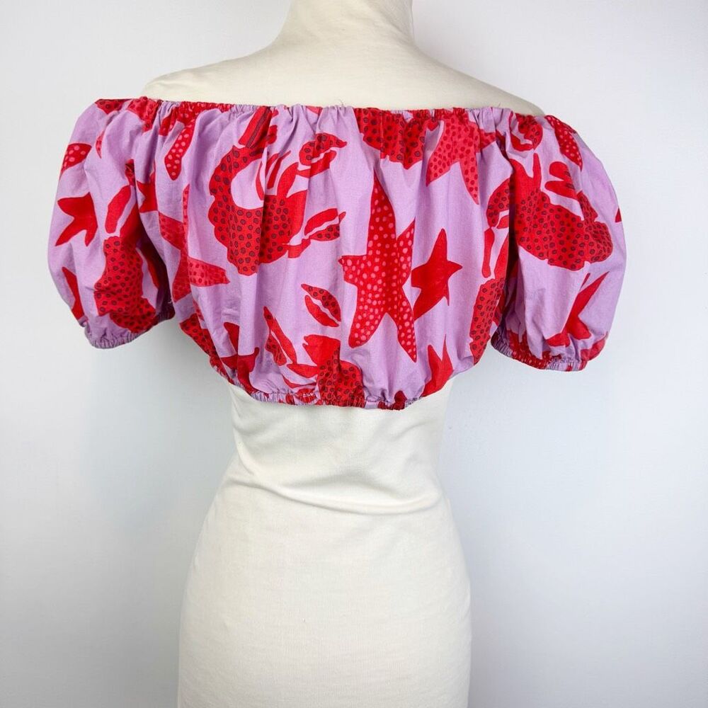 FARM Rio Lobster Sky Off Shoulder Crop Top Medium Anthropologie - Picture 7 of 12